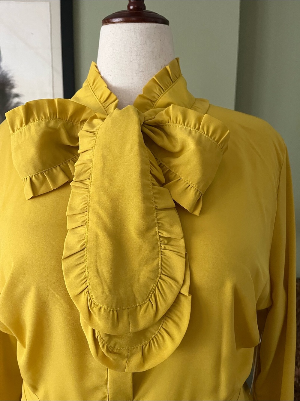 ELOQUII Studio Golden Mustard Ruffle Tie-Neck Dress | NWT | Size 20 - Picture 2 of 11